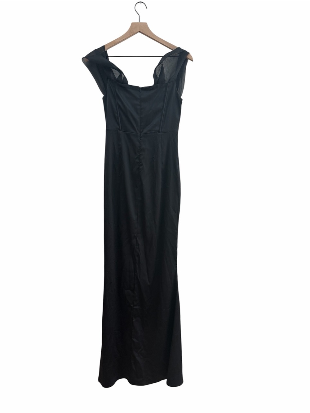 Meshki Everly Off Shoulder Organza Satin Black Maxi Dress - Picture 11 of 16
